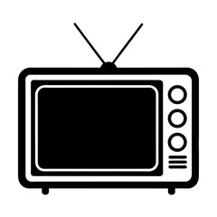 Minimal Glyph Retro Style Television Set with Antenna Vector Illustration