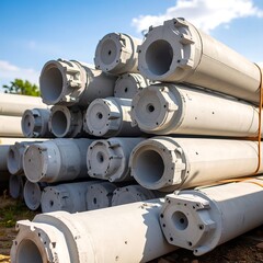 Stacked gray cylindrical pipes