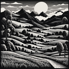 Beautiful greyscale Landscape of desert mountains