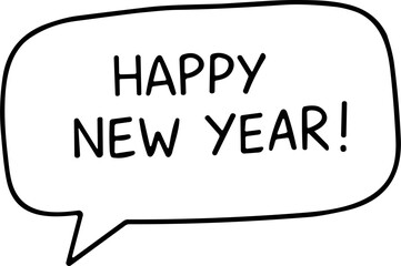 Fototapeta premium Happy New Year speech bubble illustration in flat style with outline