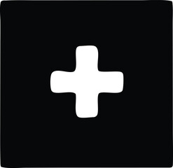 Simple white plus symbol icon inside a black square graphic element for modern design and medical symbolism concepts