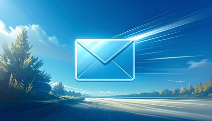 Digital email icon over a highway