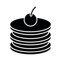 Minimal Glyph Stack of Pancakes with Syrup and Cherry Vector Illustration