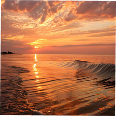 golden sunset reflecting on calm ocean wave