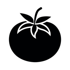 Minimal Glyph Tomato with Stem and Leaf Top Vector Illustration