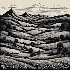 Beautiful greyscale Landscape of desert mountains