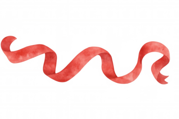 Waving red watercolor ribbon with flowing texture, creating a festive banner element on transparent background