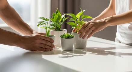 Plant Arrangement Workshop, Hands, Indoor Space, Photo, Natural Light, Close-Up, Gardening Tips