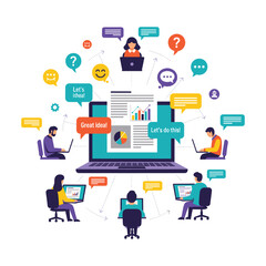 High-Quality Flat Vector: Collaborative Teamwork, Online Project, Data Analysis