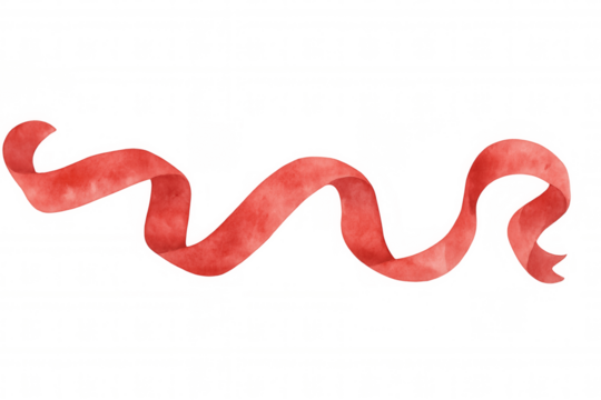 Waving red watercolor ribbon with flowing texture, creating a festive banner element on transparent background