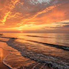golden sunset reflecting on calm ocean wave