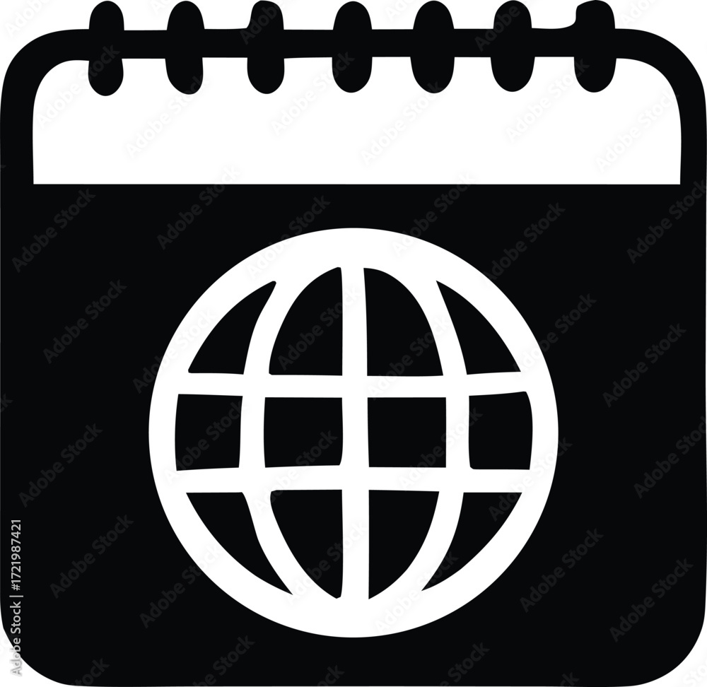 Poster calendar globe icon represents global scheduling international dates and online planning for digital
