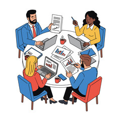 High-Quality Flat Vector: Diverse Business Team Meeting, Collaborative Teamwork Illustration