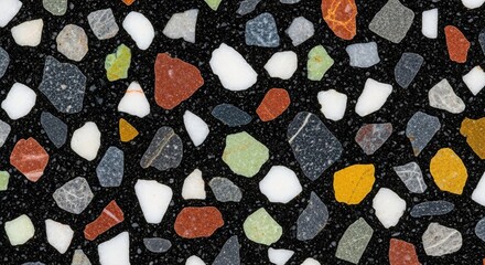 Terrazzo Surface with Colorful Stone Fragments on a Dark Backgro