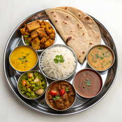 indian thali with chapati curry dal rice and s