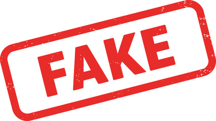 Red stamp declaring 'fake' symbolizing deception misinformation and untruthful content graphic isolated on transparent background