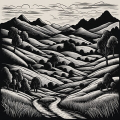 Beautiful greyscale Landscape of desert mountains