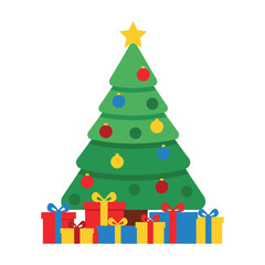 High-Quality Flat Vector: Festive Christmas Tree with Presents, Cheerful Holiday Design