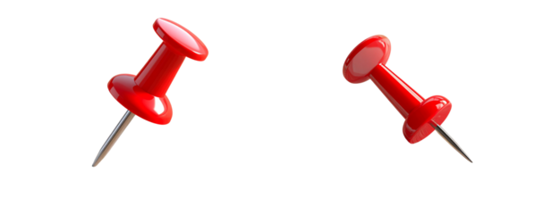 Classic Red Push Pin on Wooden Desk Surface