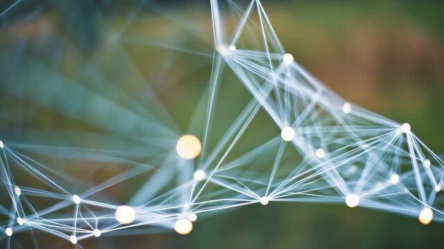 Abstract network of light lines and points against a blurred natural background