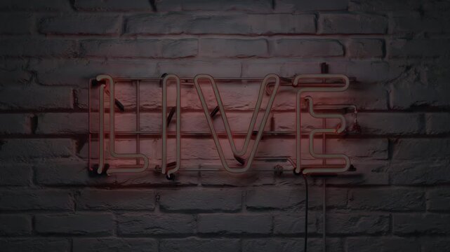 Leuchtendes Schild mit der Aufschrift "Live" &ndash; Neon-Design auf dunklem Hintergrund