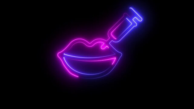 Neon aesthetic lip filler injection procedure concept on black background . 4k motion graphics video .