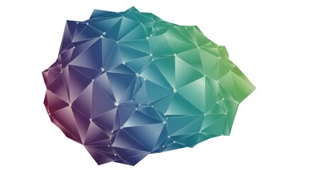 Vibrant Low Poly Abstract Form with Gradient Colors and Connected Nodes on White Background