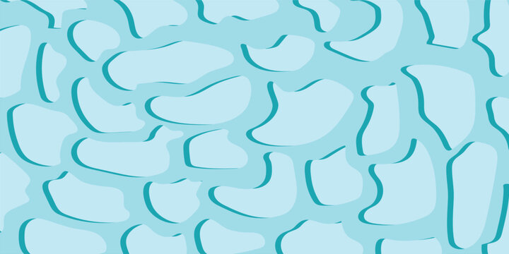 Seamless vector pattern of abstract blue background with bubbles and drops, featuring geometric wave illustration and light water texture design