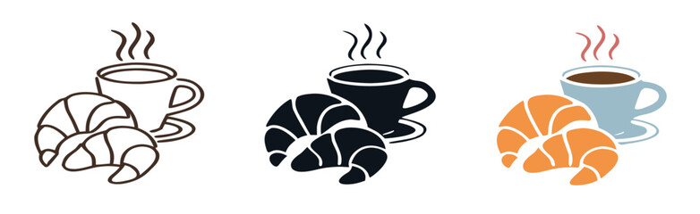 breakfast coffee croissant icon sign vector 

