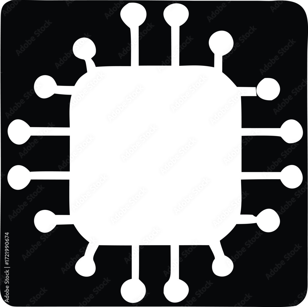 Poster modern microchip icon a stylized central processing unit symbol with radiating connections represent