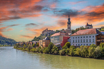 Burghausen Altstadt, Germany, a picturesque old medieval town with historical buildings. Turned 1000 years old in 2025. The city has the longest castle complex in the world (1051 m).