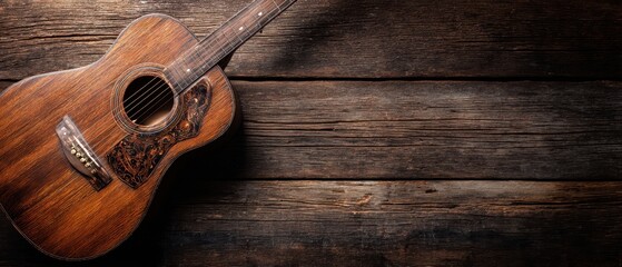 The Acoustic Guitar Resting on Rustic Wooden Planks