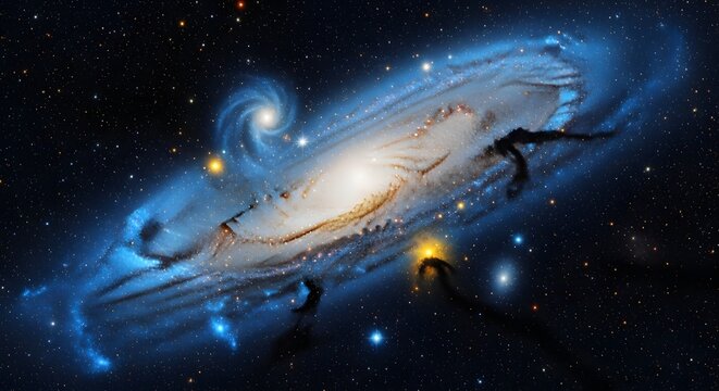 Majestic spiral galaxy in deep space with countless stars and cosmic dust clouds