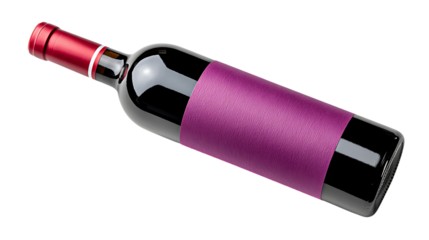 Red wine bottle with purple label isolated on transparent background
