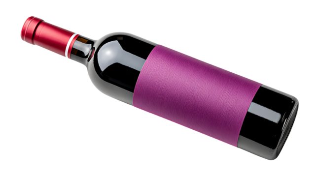 Red wine bottle with purple label isolated on transparent background