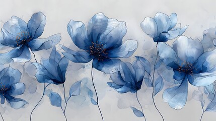 High quality image of watercolor painting of blue flowers on a white background, floral illustration.