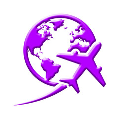 Purple airplane around the world isolated on transparent background