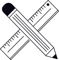 Pencil and Ruler Icons Crossed, Isolated on White Background