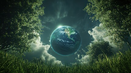 Earth planet surrounded by trees