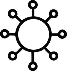 Abstract interconnected network symbol representing connections links and communication in a circular radial design with nodes