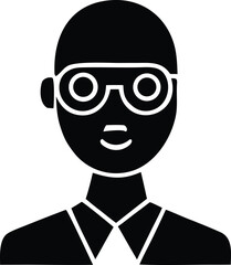 Stylized silhouette icon of a person wearing glasses and a tie symbolizing intelligence knowledge and professionalism