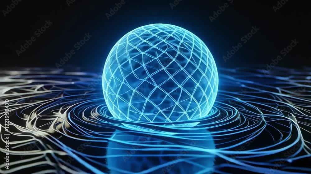 Poster glowing sphere abstract background animation futuristic technology energy particle flow effect 3d re