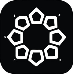 Abstract geometric starburst symbol design isolated on square background featuring intersecting polygonal shapes in white
