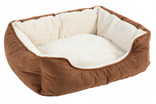 Brown dog bed with white interior isolated on on AI Generated by PNG