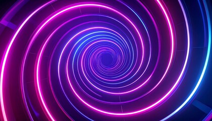 A mesmerizing, abstract rendering with a vibrant, neon spiral tunnel, showcasing a captivating blend of blue and magenta hues, creating a sense of depth