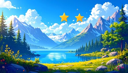 Mountain lake landscape, bright and vivid