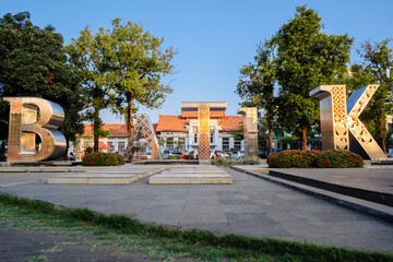 The iconic BATIK letter monument in Pekalongan city square, a popular landmark and photo spot...