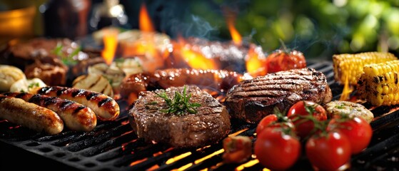 The Grilled Feast Featuring Succulent Meats and Fresh Vegetables on the Barbecue