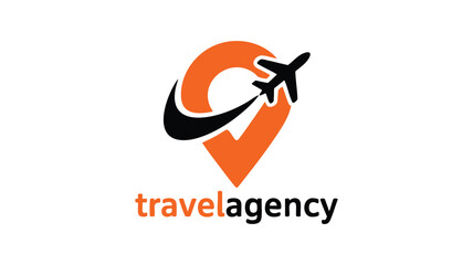 Modern travel agency logo with airplane and location pin graphics for global journeys