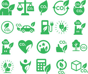 Eco-Friendly CO₂ Reduction Symbols, Carbon Neutral Icon Set